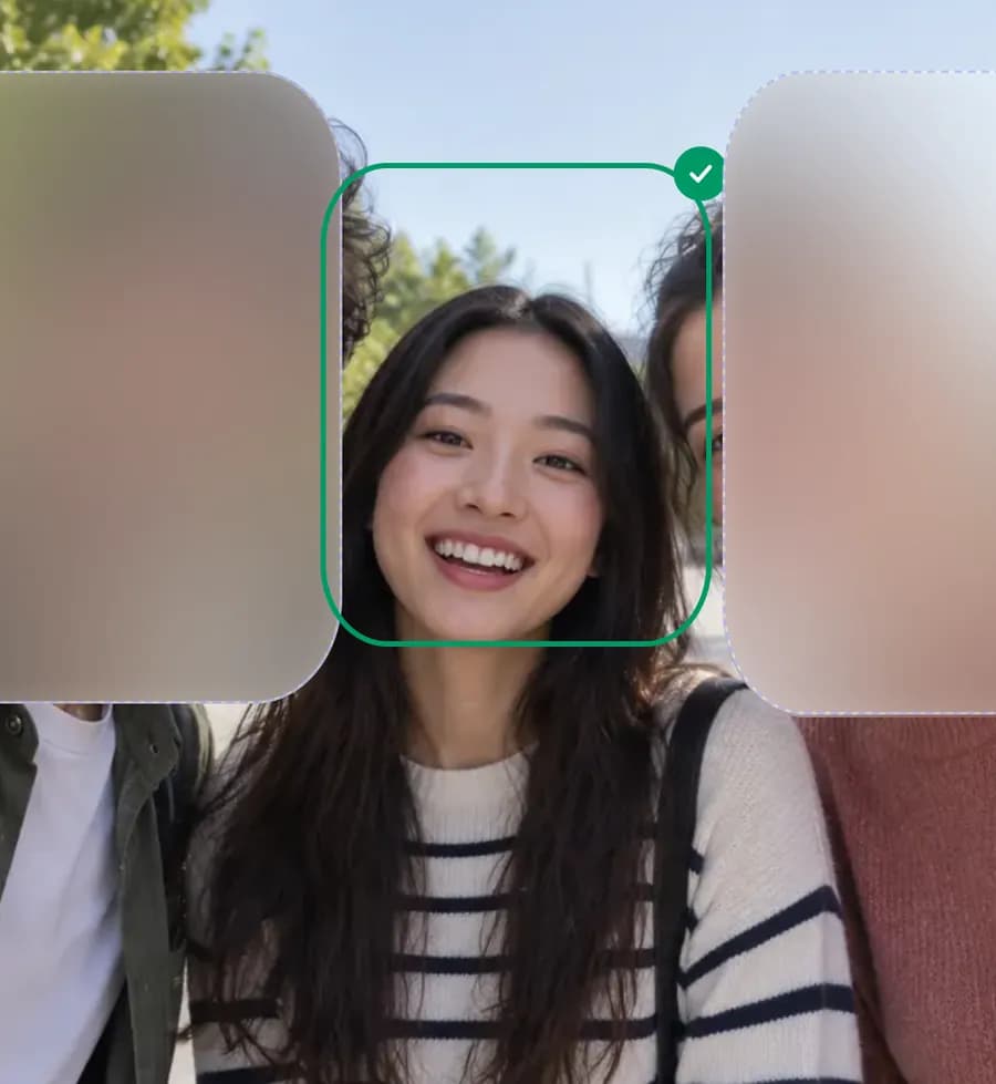 BlurVideo keeping one face visible and blurring the others in a group selfie